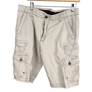PLUGG Mens Tan Khaki Cargo Shorts Size 32 Cotton Blend Multi Pocket Utility